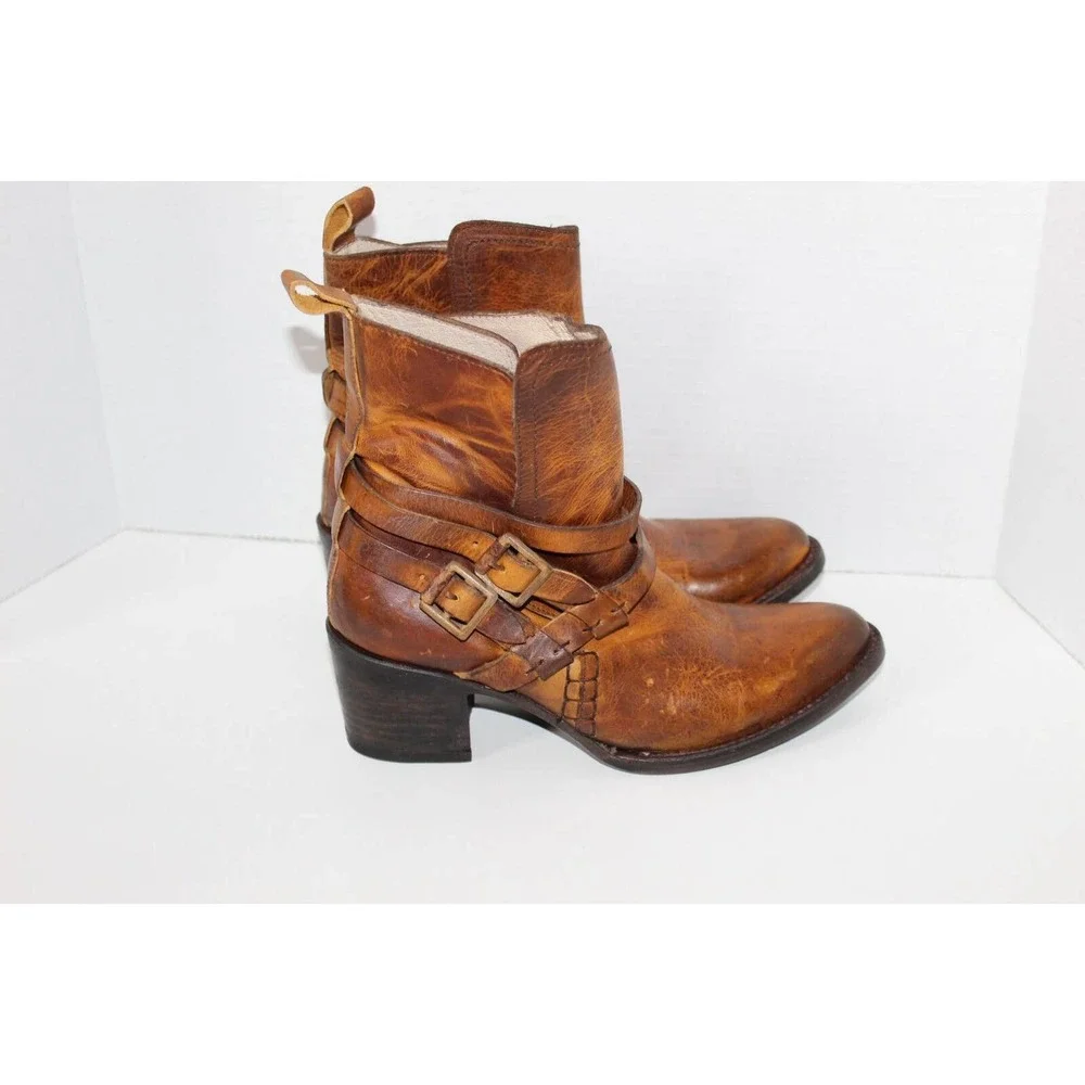 Free Bird Saint Leather Ankle Bootie Cognac Burnished Brown Boots Size 7 H13913 - Picture 2 of 12